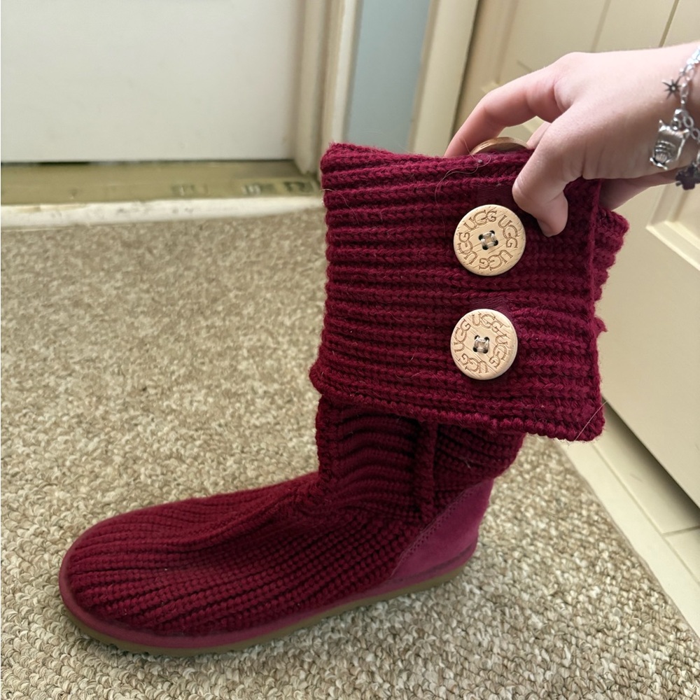 UGG Maroon Knit Boots with Button Details